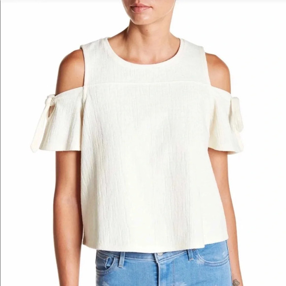Madewell size small ivory cold shoulder top - Picture 2 of 10
